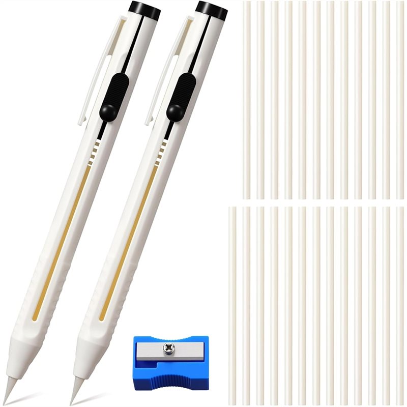 Fabric Marking Pen - 仕立て屋の鉛筆、生地のパターンをマークするため、縫製チョークペン、白い詰め替え式チョーク鉛筆、詰め替え可能なセット