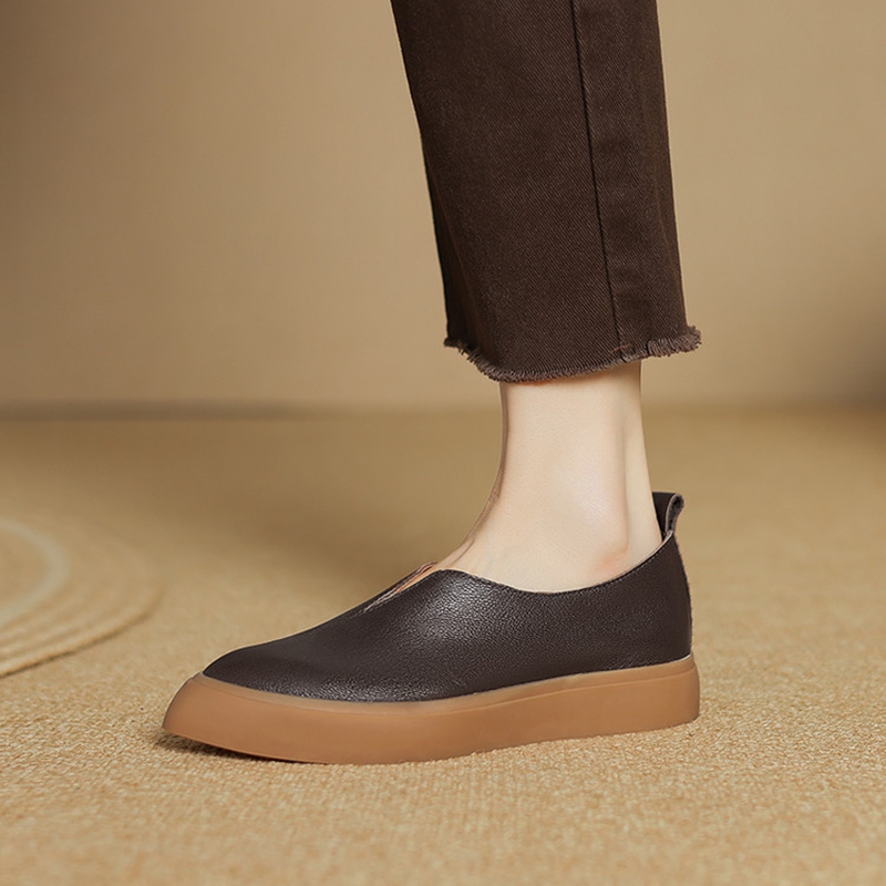 Sewing New - 女性用の厚いヒールの先のとがったつま先のモカシン,本革の靴,スリッポンパンプス,厚底靴,春と秋