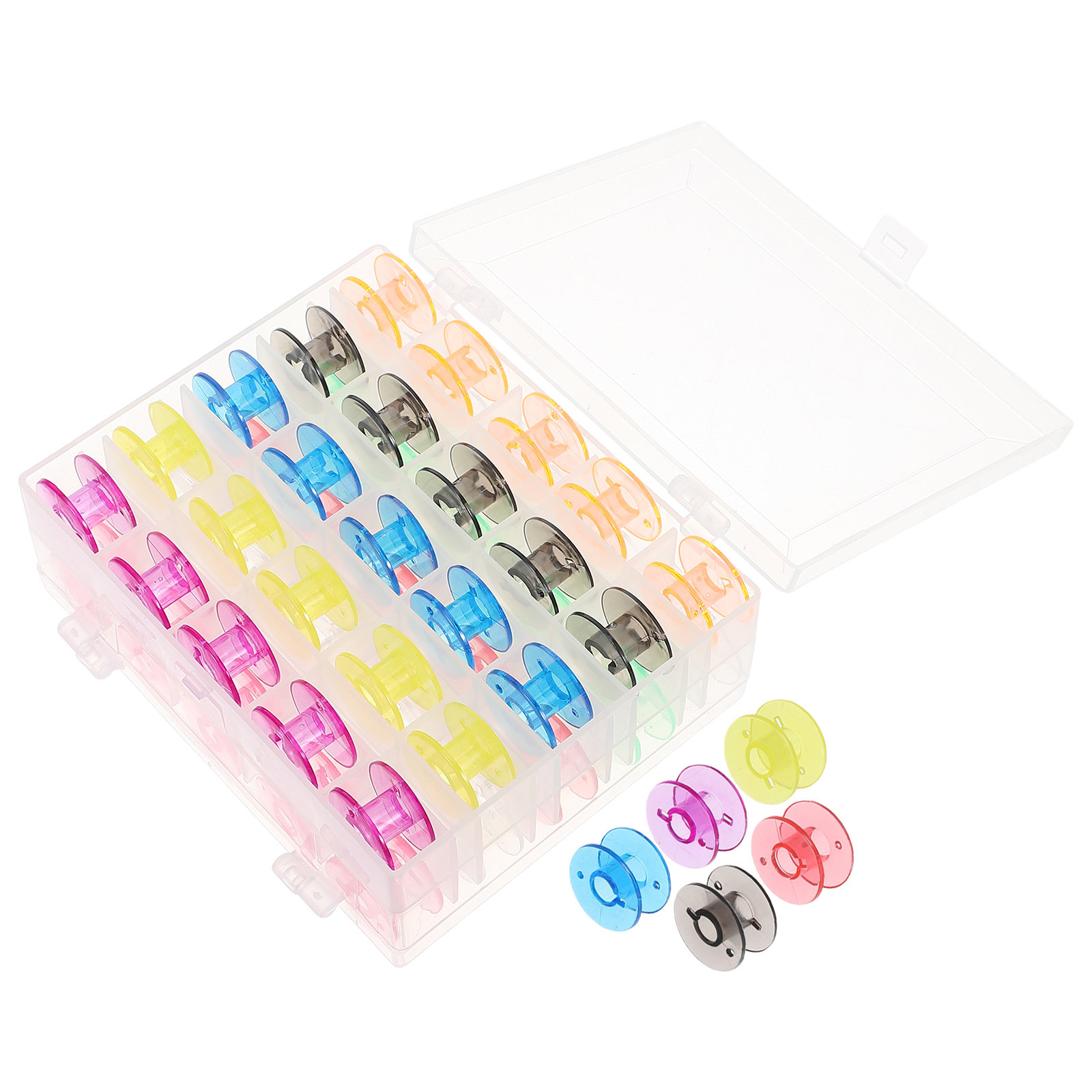 Thread Bobbins Empty - 50個入りミシンボビン プラスチック製カラー空糸巻き収納ケースオーガナイザー 刺繍アクセサリー用品 DIY