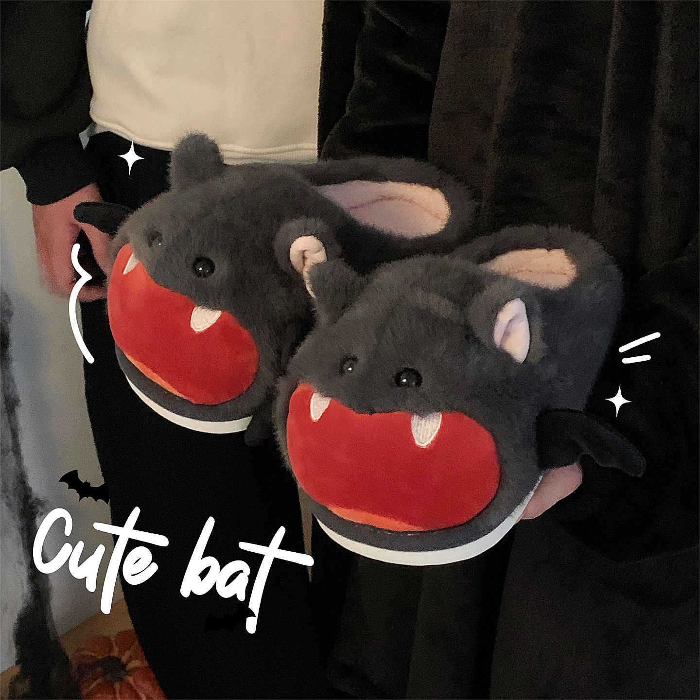 ハロウィンコウモリぬいぐるみスリッパ女性用かわいい漫画風暖か - Sewing House のレビューと価格