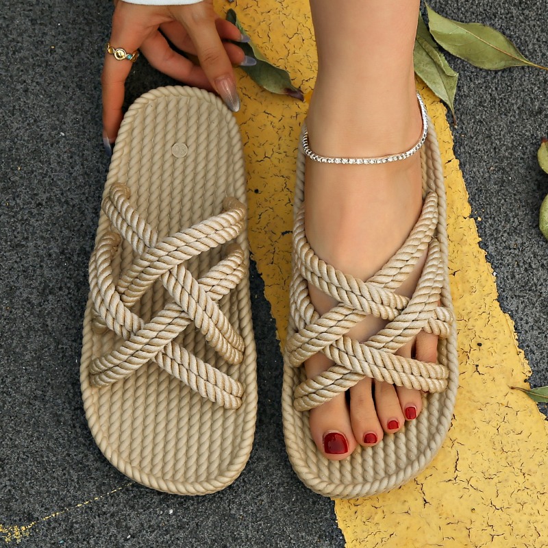 2025 新しい夏の女性の麻ロープサンダル織弾性ローマ平底カ - Elastic Waistband Roll のレビューと価格