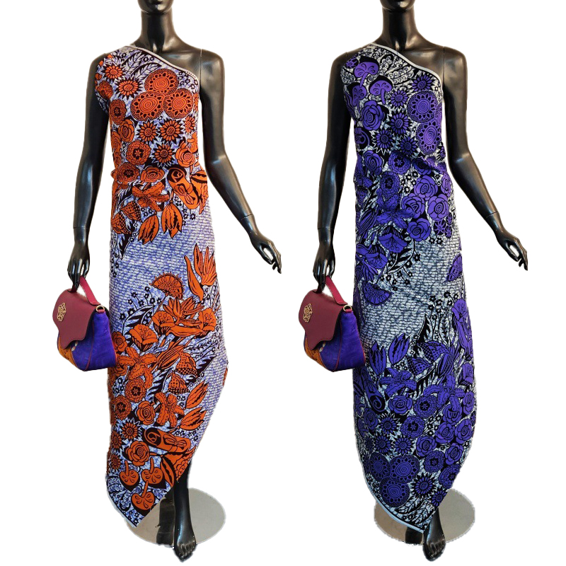 6ヤードの長さの綿アフリカスタイルワックス生地、オレンジの花 - Sewing Batik Fabric のレビューと価格