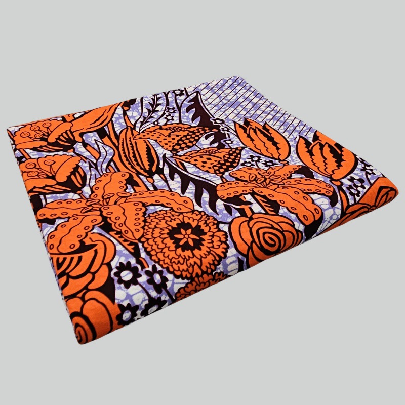 6ヤードの長さの綿アフリカスタイルワックス生地、オレンジの花 - Sewing Batik Fabric のレビューと価格