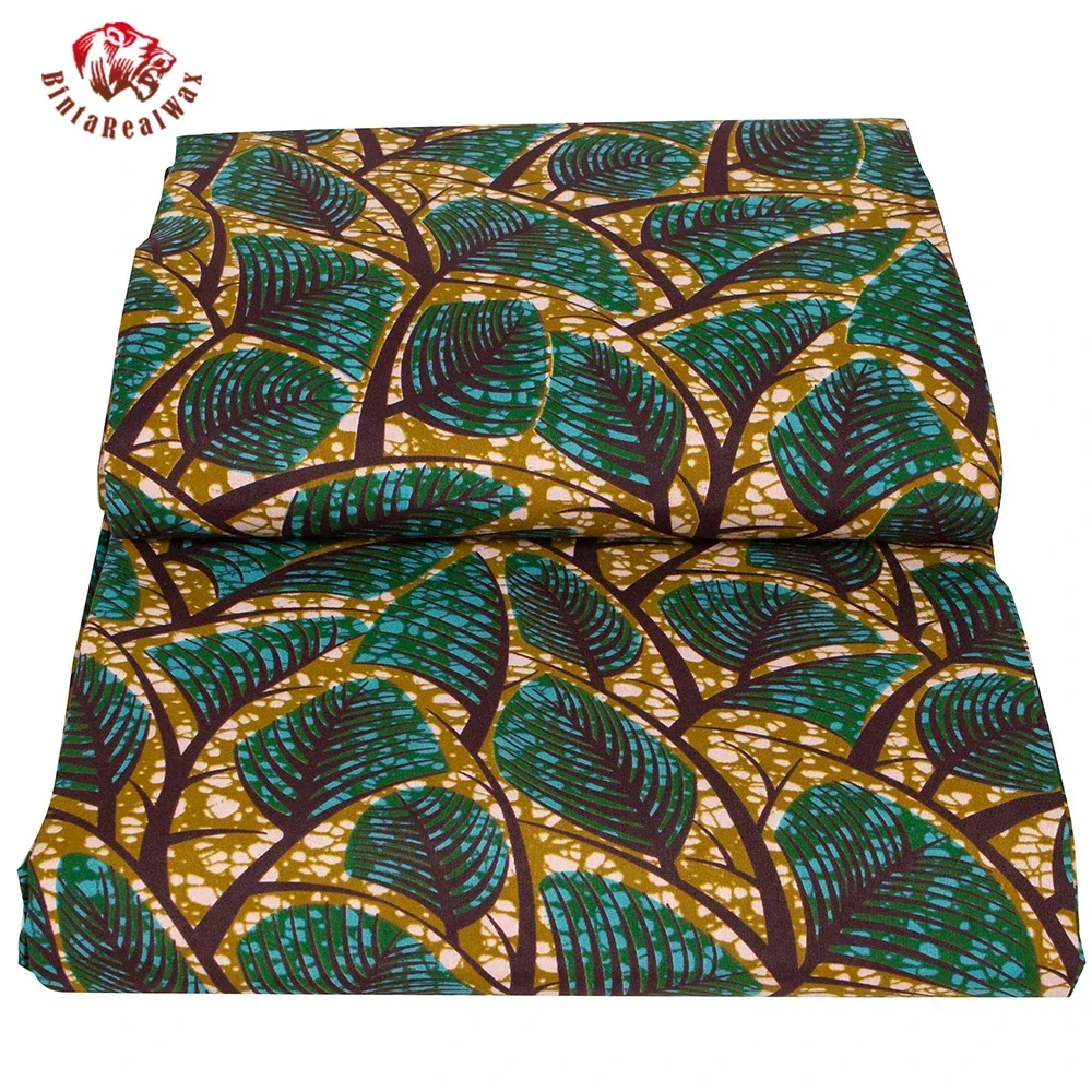 アフリカンアンカラプリント生地,リーフプリント生地,本物のワ - Sewing Batik Fabric のレビューと価格