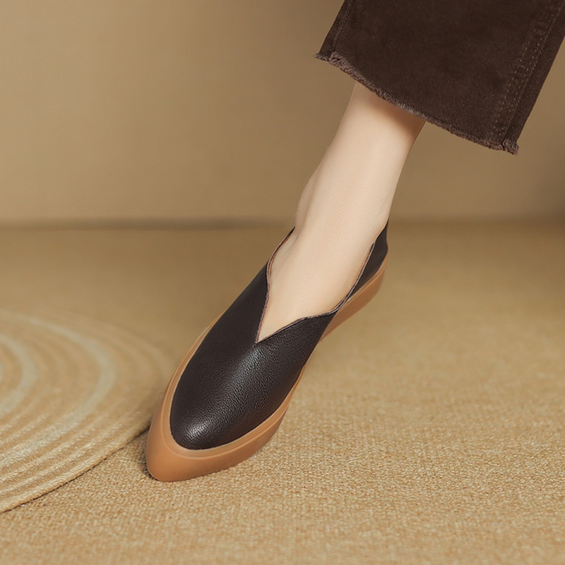 女性用の厚いヒールの先のとがったつま先のモカシン,本革の靴, - Sewing New のレビューと価格